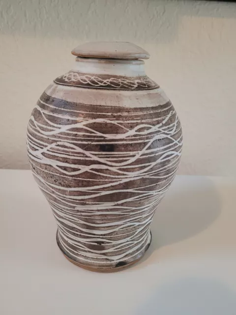 Stoneware Brown Pottery Urn Jar Vase - Studio Art Pottery Signed Free shipping