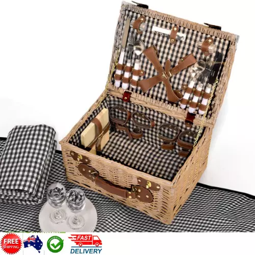 4 Person Picnic Basket Baskets Set Outdoor Blanket Deluxe Wicker Gift Storage