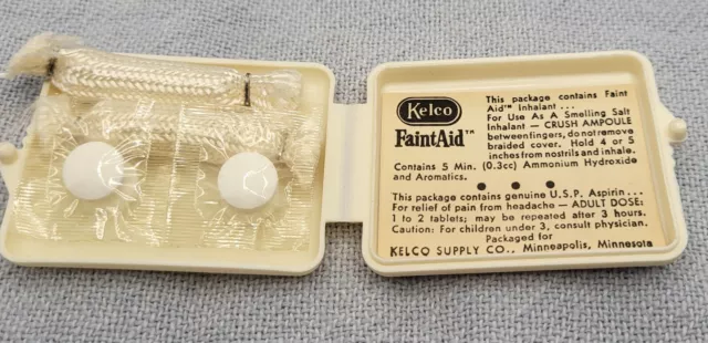 Faint Aid funeral home Parlor vintage Smelling salts kelco  fainting kit Ampule