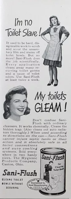 1942 Print Ad Sani-Flush Toilet Bowl Cleaner No Scouring Vintage WWII