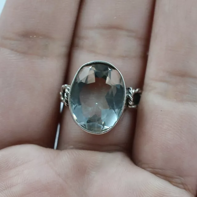 Cuarzo Transparente Anillo Piedra Preciosa Plata de Ley 925 Tamaño 9 Joyería