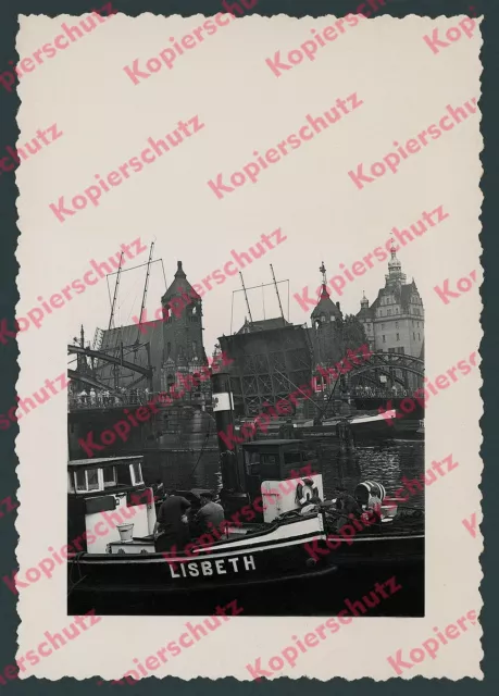 o. Foto Szczecin Stettin Klappbrücke Hansabrücke Oder Fischerboote Barkasse 1937