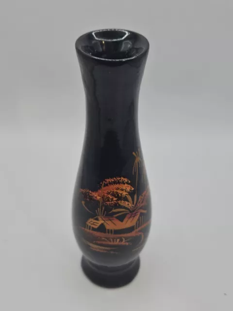 Japanese Black Lacquer Ware Wooden Bud Vase 7.5 inches in height