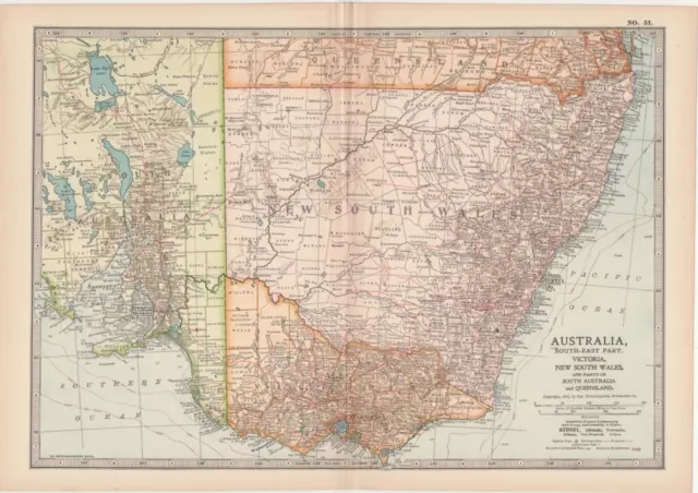 1902 Map of Australia South-East Part antique vintage Britannica 10th