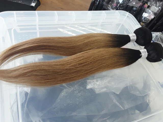 16+16INCH 2BUNDLES REAL PERUVIAN ROOT OMBRE STRAIGHT HAIR 2TONES 1b/27# 200g 12A