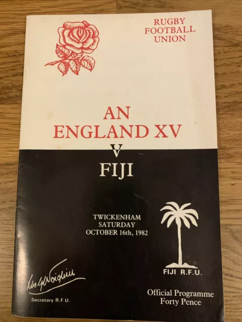 England V Fiji Rugby Programme 16/10/82