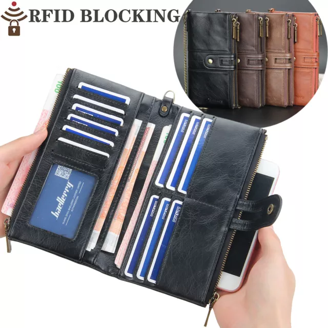 Men's Leather Credit ID Cards Holder Long Chain Wallet Biker Trucker Heavy Thick
