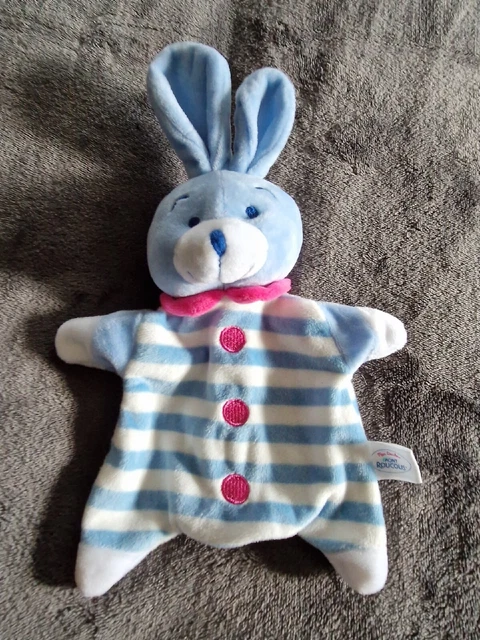Doudou plat lapin bleu rose blanc rayé Mon doudou MONT ROUCOUS - 22332