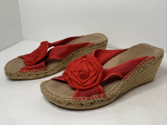 ANDRE ASSOUS Women's Size 7 Red Flower Espadrilles Wedge Sandals