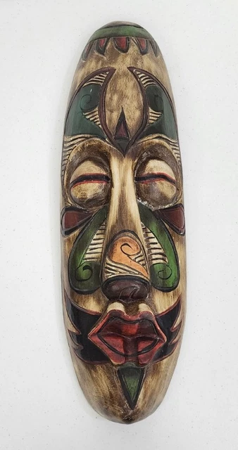 19" African Tribal Mask Hand Carved Hand Painted Home Decor Wall Hanging