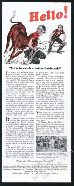 1951 cattle roping practice boys art Iowa cow 4H winners photo AMI print ad