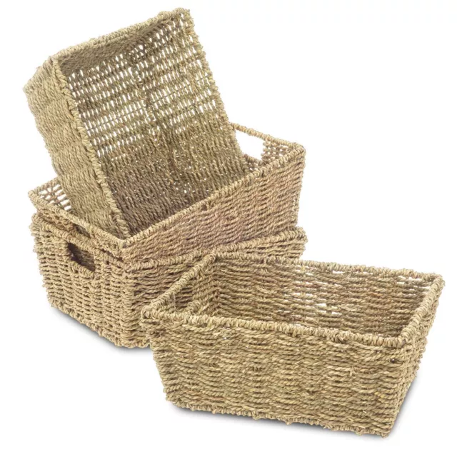 Seagrass Storage Basket Natural  4Pcs Woven Hamper Gift Box Bathroom Office New