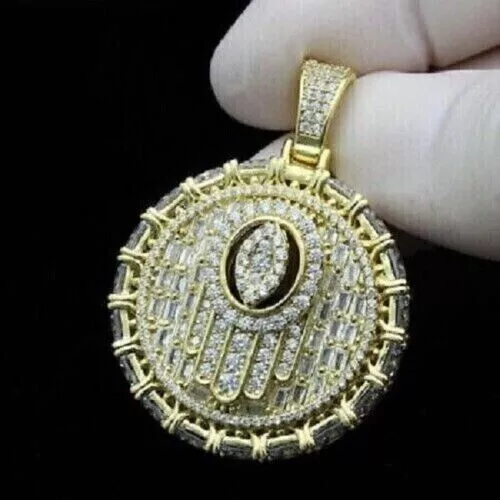 2.10Ct Round Cut Moissanite Evil Eye Hamsa Charm Pendant 14K Yellow Gold Plated