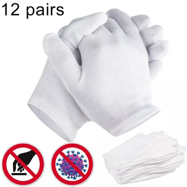12 Paar Weiß Baumwollhandschuhe Weiche Handschuhe Stoff Arbeitshandschuhe S-XL