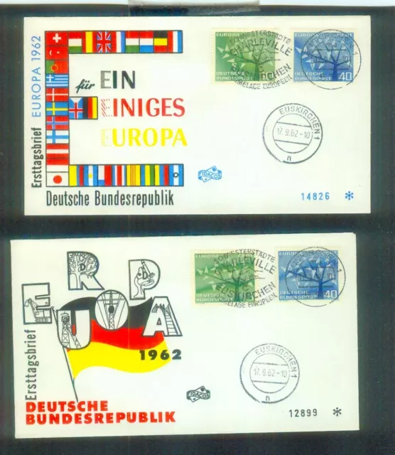 2 schöne Ersttagsbriefe aus  Deutschland: von 1962: Europa, gestempelt