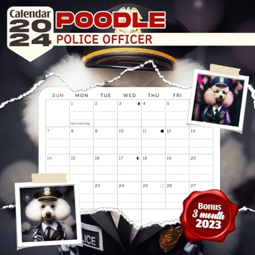 POODLE POLICE OFFICER Calendar 2025 Jan 2025 to Dec 2025 Bonus 3 Months