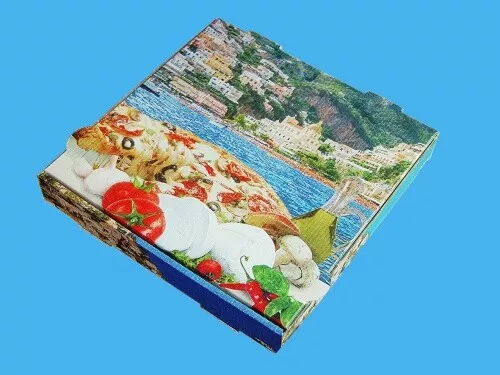 100 Pizzkartons Pizzaboxen Pizzaschachteln NYC 4cm hoch mit Mittelmeer Motiv