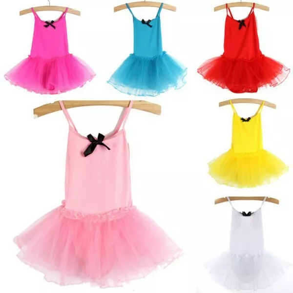 3-8Y Girls' Bow Ballet Tutu Dress Strap Sleeveless Ballerina Athletic Leotard
