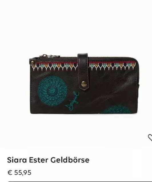 Neu! Desigual Geldbörse Portemonnaie Siara Ester Schwarz mit Stickereien Neu.