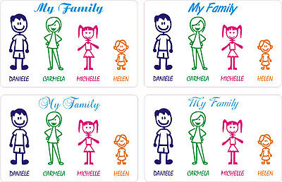 4 adesivi stickers adesivo famiglia a bordo vetri auto nome bambini coppia 