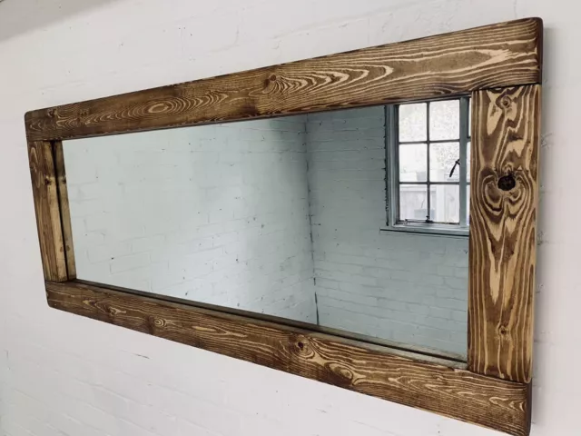 Handmade Country Style Wall Mirror with Shelf, Dark Oak Wax Finish, 960mm x