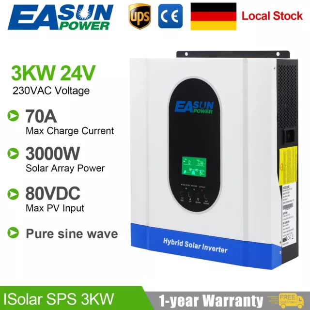 EASUN 3KW 24V Solar Wechselrichter OFF GRID 230VAC PWM 70A PV 18V-80VDC Inverter