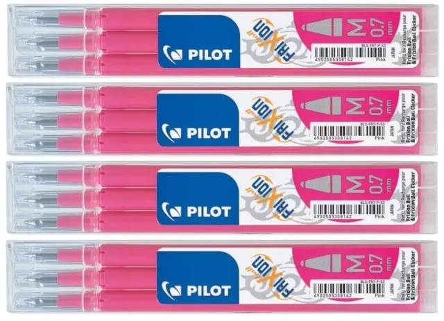 Lot de 4 étuis de 3 recharges stylo Roller PILOT FRIXION 07 Rose