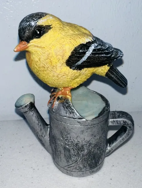 Cute American Goldfinch Figurine On Watering Can 4.5”