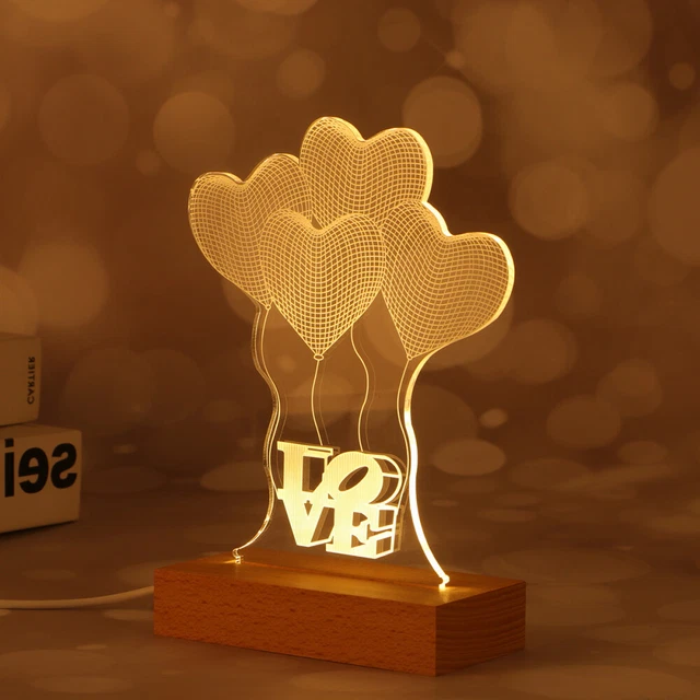 DESK VISUAL LIGHT Wooden Base Table Lamp Vision Illusion Lamp £13.15