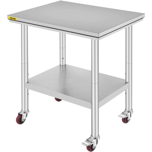 VEVOR Stainless Steel Work Table with Wheels 24x30 Inch Kitchen Food Prep Table
