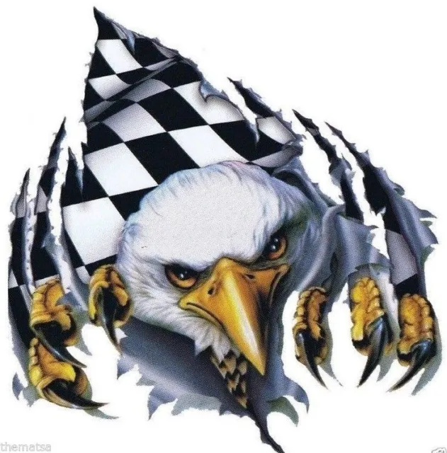 Checkered Flag Eagle Helmet Bumper Sticker Decal Made In Usa