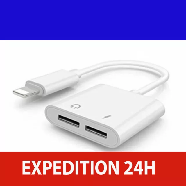 Adaptateur 2 en 1 Double port Audio écouteurs chargeur pour IPHONE musique port