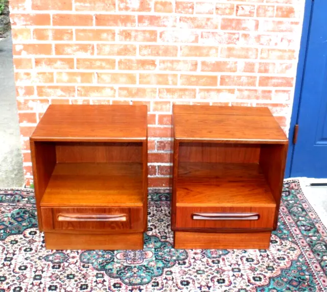 Pair of Danish Teak Wood Mid Century  Modern Nightstands Bedside Cabinet Set