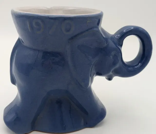Frankoma Blue Glazed Pottery Political Cup Mug GOP Elephant 1970