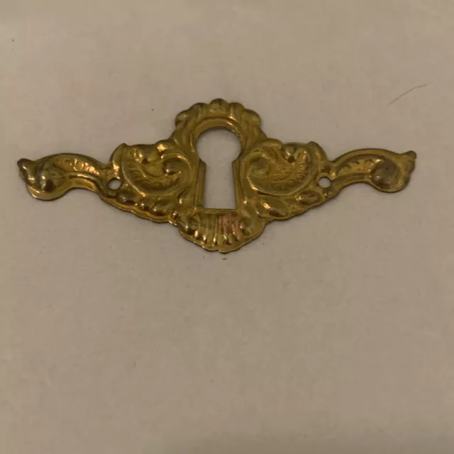 Antique- Vintage brass Victorian Keyhole Cover Escutcheon Plate  1-1/8 x 2.5