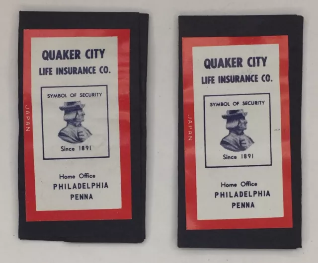 Set of 2 Quaker City Life Insurance Advertising Sewing Needle Packs