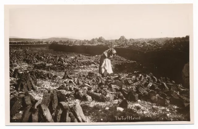 The Turf Harvest Galway Ireland Irish Peat Bog Real Photo Mason Dublin Postcard