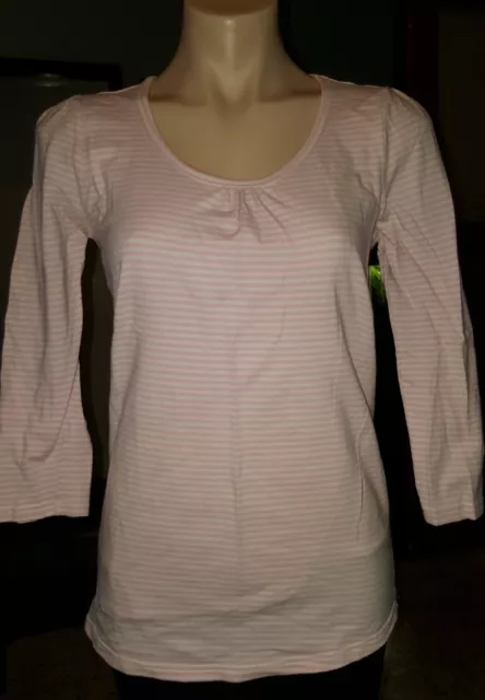 WOMENS Sz S pink & white BUB2B striped 3/4 sleeve maternity top LOVELY!