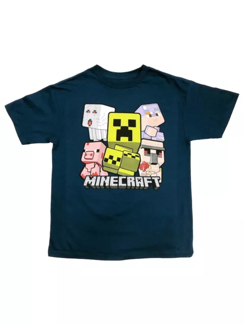 Minecraft Boys Navy Blue Creeper & Pig Tee Shirt Video Gamer T-Shirt XL (14-16)