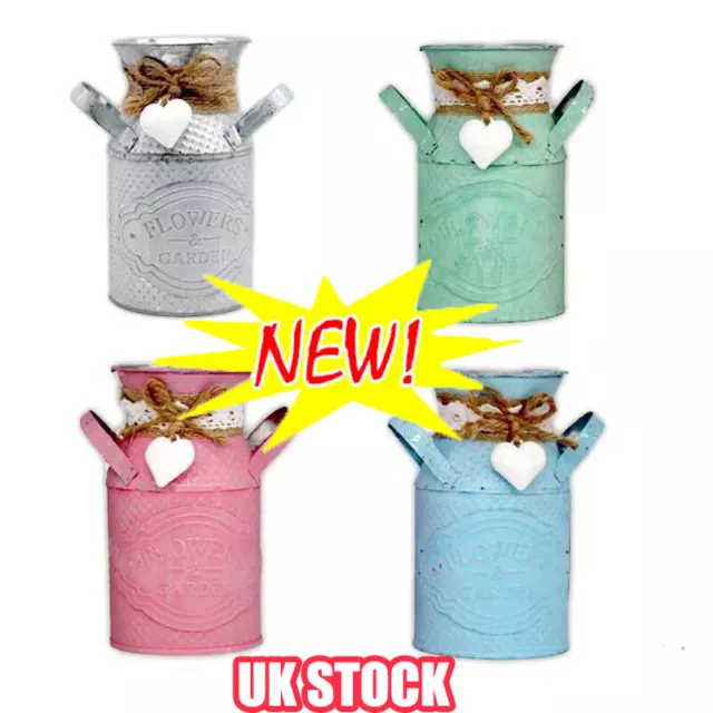 Vintage Shabby Chic Flower Vase Tin Pitcher Jug Metal Wedding Home Decoration UK