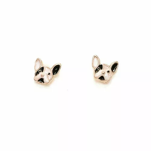 Cute New Black & White Enamel French Bulldog Puppy Dog Stud Post Earrings