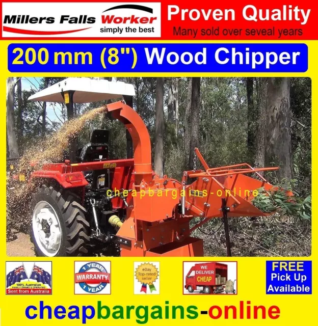 8" TRACTOR WOOD CHIPPER 200mm Cap 3PL CAT 1 ATTACHMENT AUTO FEED MULCHER CHIPS