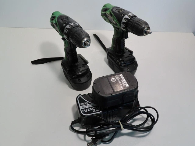 Lot Of 2X Hitachi 18V 1/2” Drill Driver Ds18Dvf3 W/Battery Charger & Extra Batt