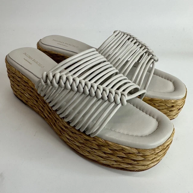 Paloma Barcelo Womens Lola Platform Sandals White Open Toe Espadrille 9.5 New