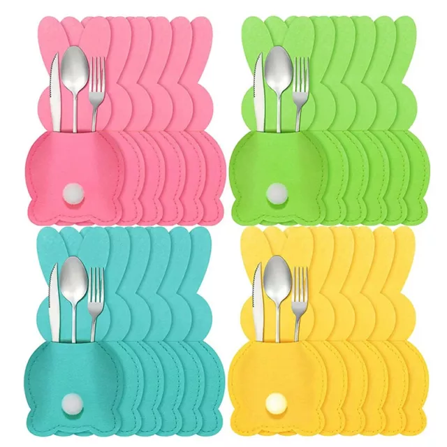 Panno Coniglietto Pasqua Posate Sacchetti 4 Pz Porta Coltello Forcella Spoon per