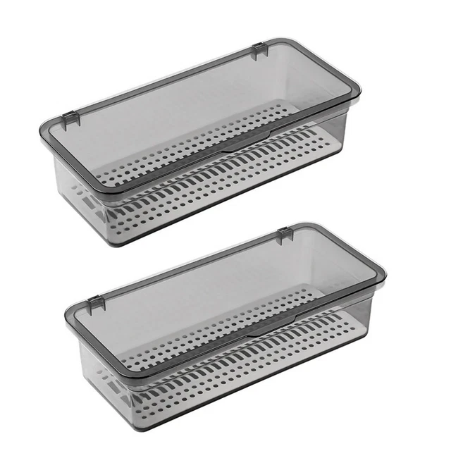 Qeunrtiy Plateau à Couverts Avec Couvercle - Organisateur De Tiroir Ustensiles En Plastique 27x11,5x6,5 Cm (Lot De 2)