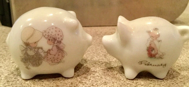 Pair of Pig Porcelain Miniature Figurines February Sam Butcher 1990