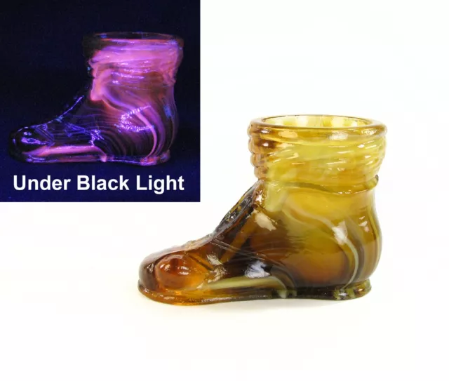 Degenhart Glass Custard Slag Baby Shoe Toothpick Holder -1960's -Some UV Glows