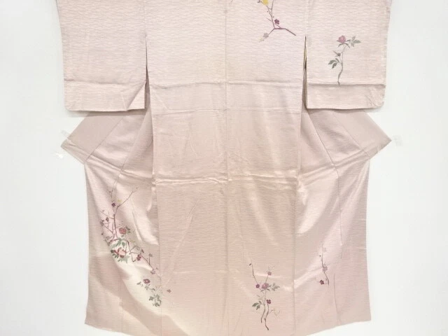 80686# Japanese Kimono / Antique Kimono / Embroidery / Peony With Kiku & Ume