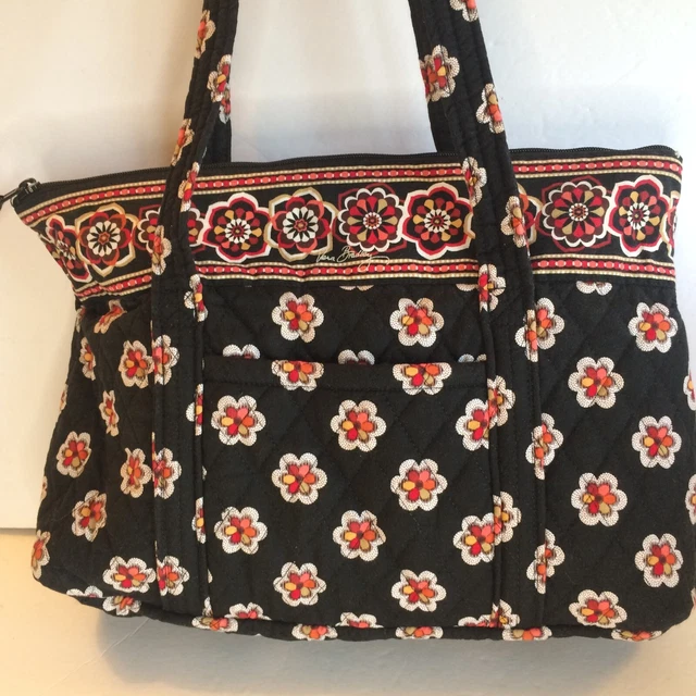Vera Bradley PIROUETTE full-sized Betsy Handbag Purse Black Red Floral Quilted